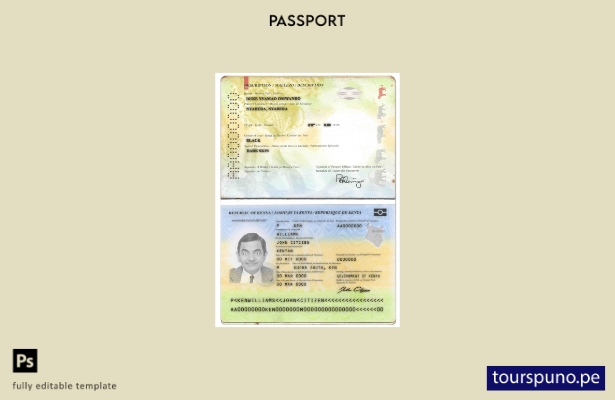 Plantilla de pasaporte de Kenia (presente) lista para imprimir